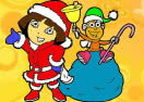 Colorir Dora e Botas no Natal