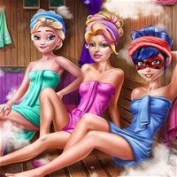 Barbie e Elsa grávidas na sauna - Jogos para Meninas