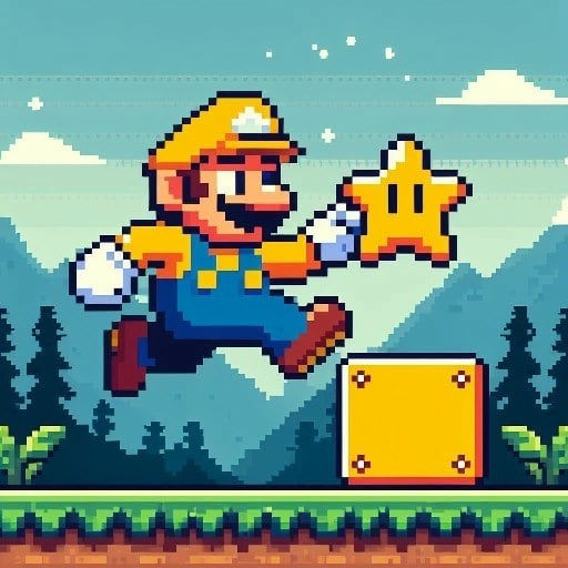 Um jogo estilo pixel art com super mario bros. plataforma de